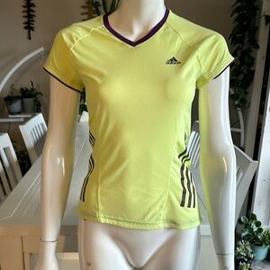 Adidas size small V-neck running shirt yellow, yellow, and purple supernova